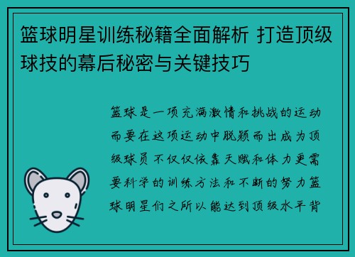 篮球明星训练秘籍全面解析 打造顶级球技的幕后秘密与关键技巧